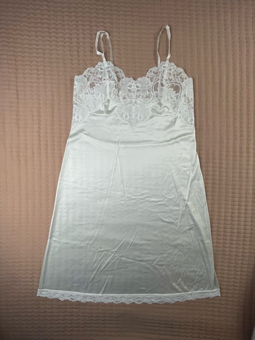 JCPenny Vintage White Lace-Trim Satin Slip 38/16